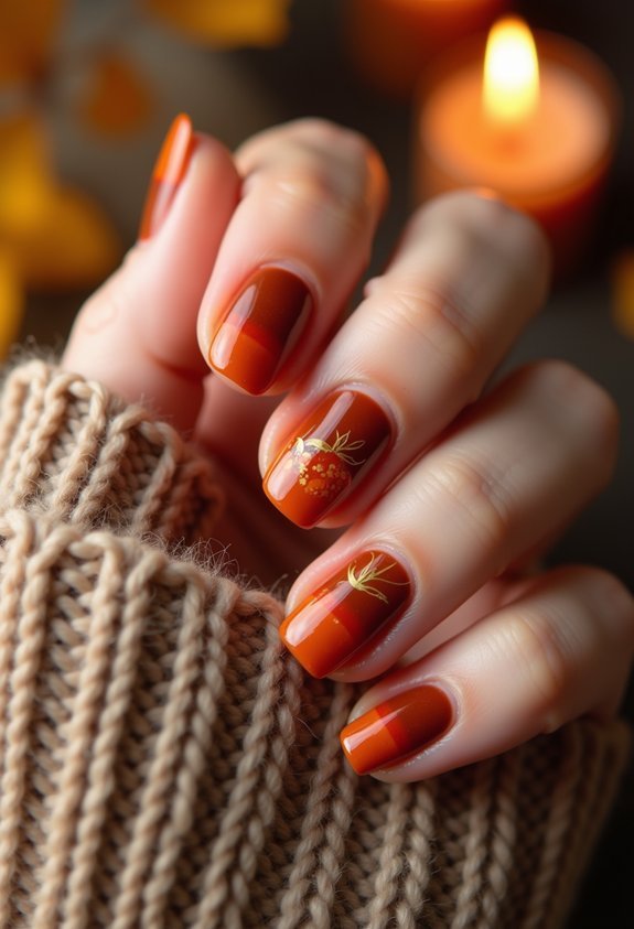 warm pumpkin accent nail art
