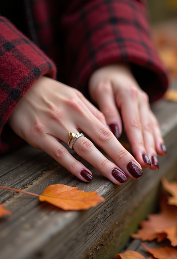 wine oxblood plaid nails
